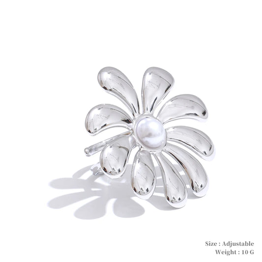 Big flower smooth necklace bracelet earrings ring set - product image