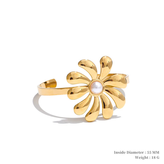 Big flower smooth necklace bracelet earrings ring set - product image