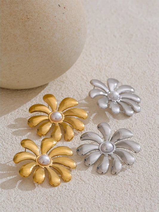 Big flower smooth necklace bracelet earrings ring set - product image