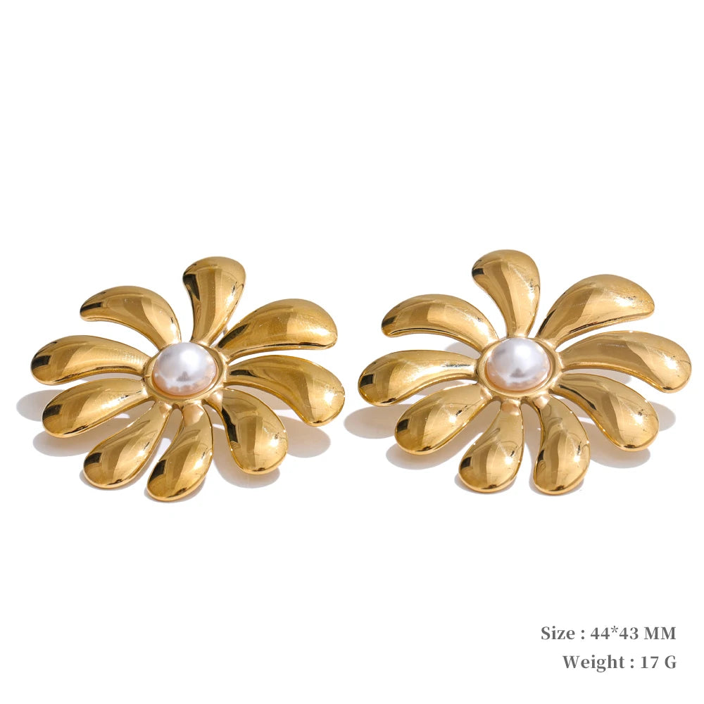 Big flower smooth necklace bracelet earrings ring set - product image