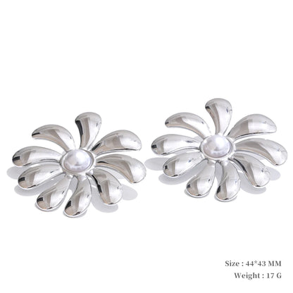 Big flower smooth necklace bracelet earrings ring set - product image