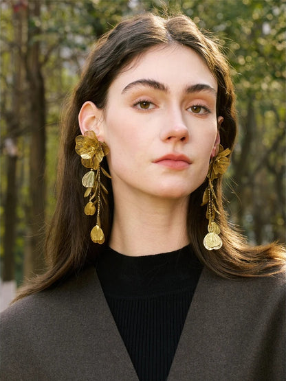 Big flower tassel drop party eye-catching earrings - product image