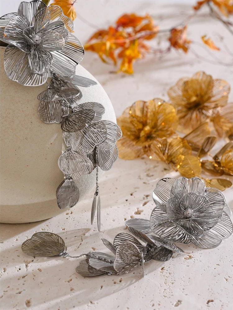 Big flower tassel drop party eye-catching earrings - product image