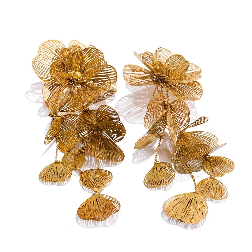Big flower tassel drop party eye-catching earrings - product image