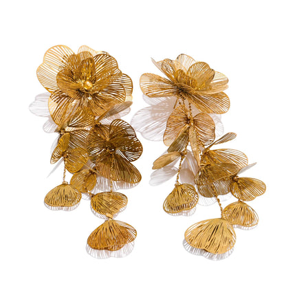 Big flower tassel drop party eye-catching earrings - product image