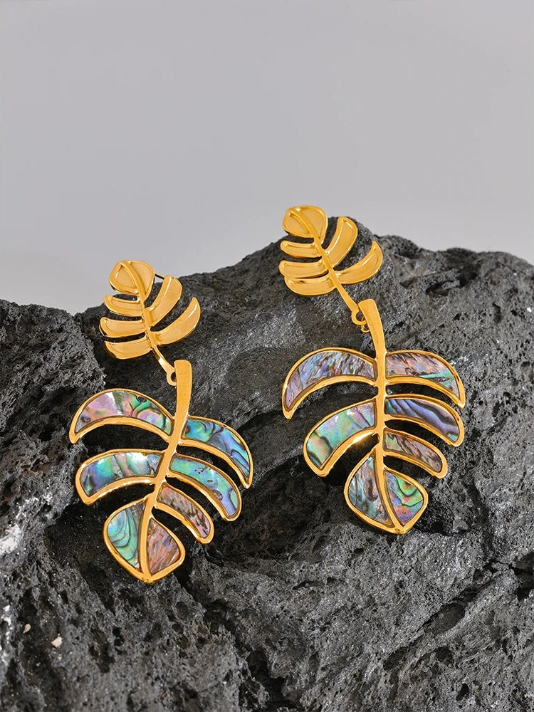 Big leaves drop dangle statement earrings - product image