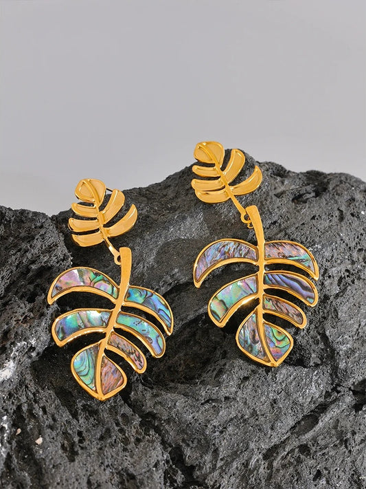 Big leaves drop dangle statement earrings - product image