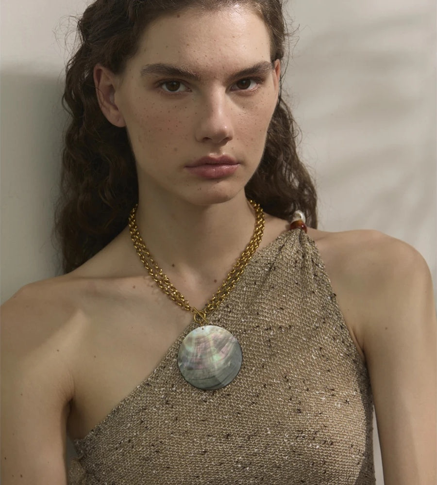 Big shell contemporary statement pendant necklace - product image