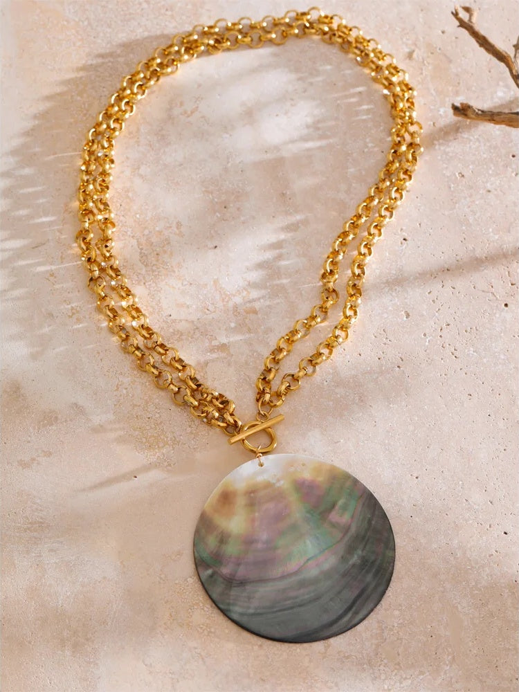 Big shell contemporary statement pendant necklace - product image