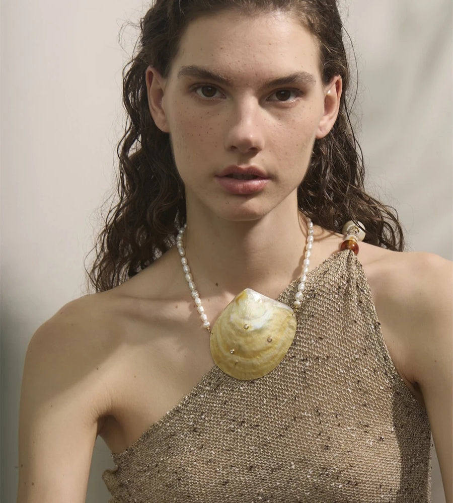 Big shell freshwater pearl chain pendant necklace - product image