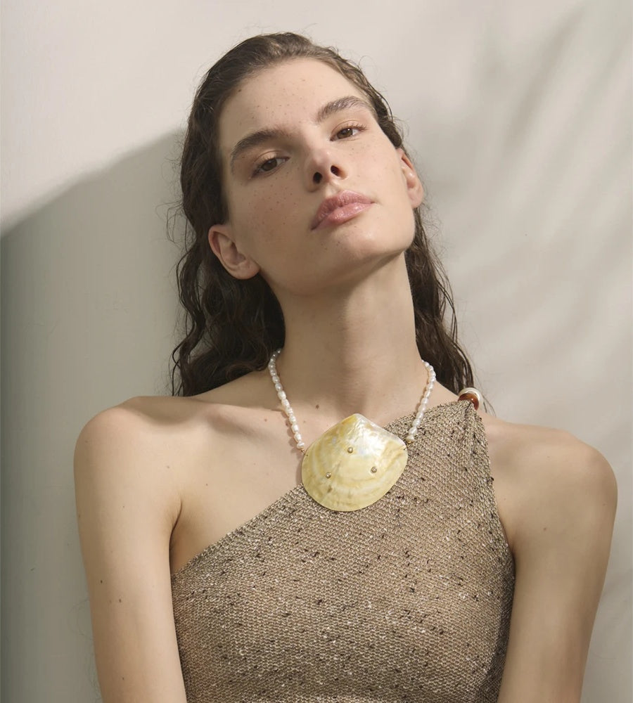 Big shell freshwater pearl chain pendant necklace - product image