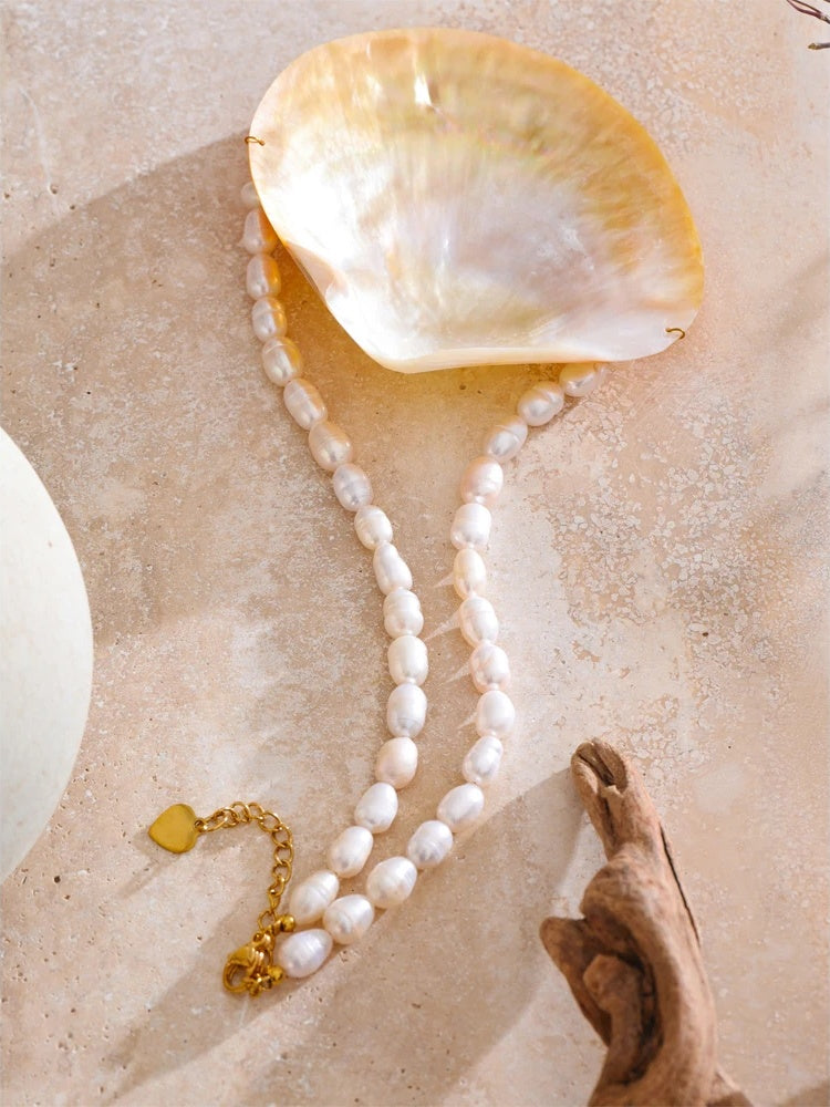 Big shell freshwater pearl chain pendant necklace - product image