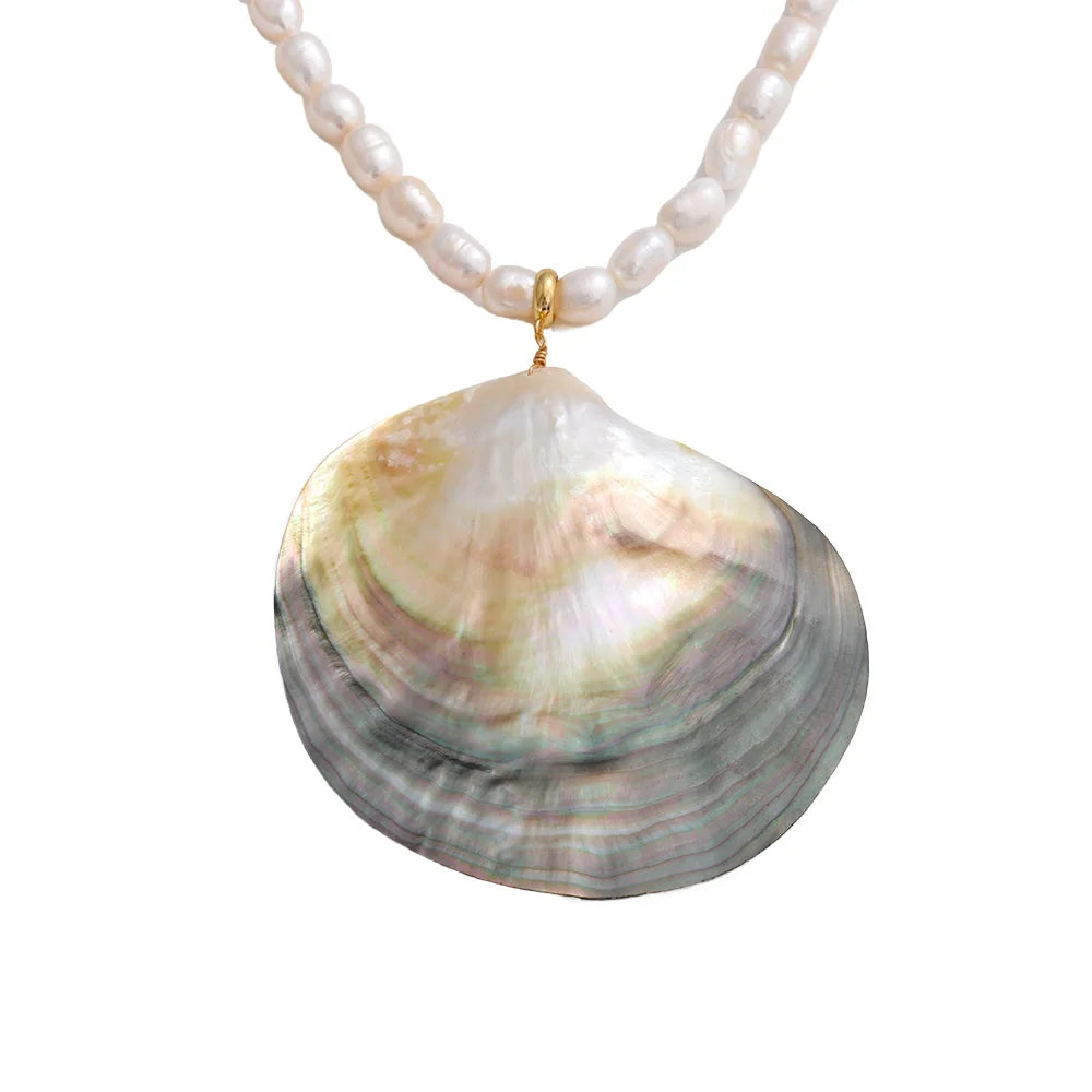Big shell freshwater pearl pendant necklace - product image