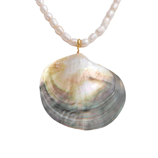 Big shell freshwater pearl pendant necklace - product image