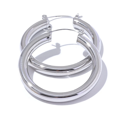 Big sleek round hollow hoop earrings - product image