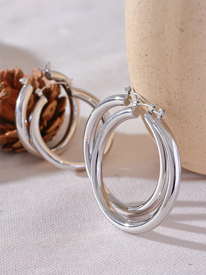 Big sleek round hollow hoop earrings - product image
