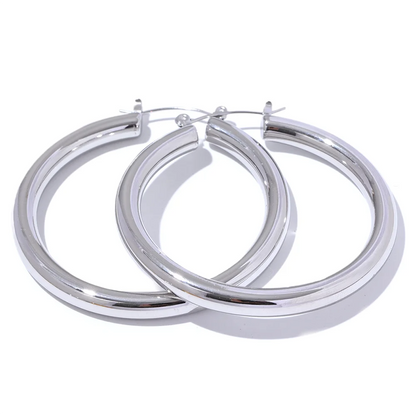Big sleek round hollow hoop earrings - product image