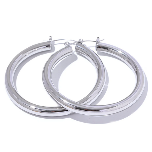 Big sleek round hollow hoop earrings - product image