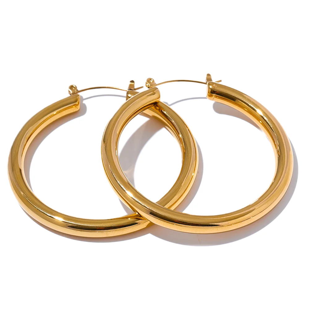 Big sleek round hollow hoop earrings - product image