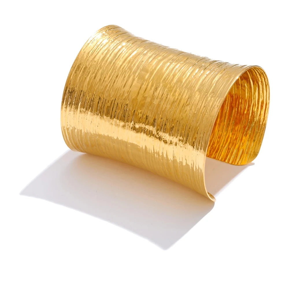 Big wide waterproof texture metal statement bracelet - product image