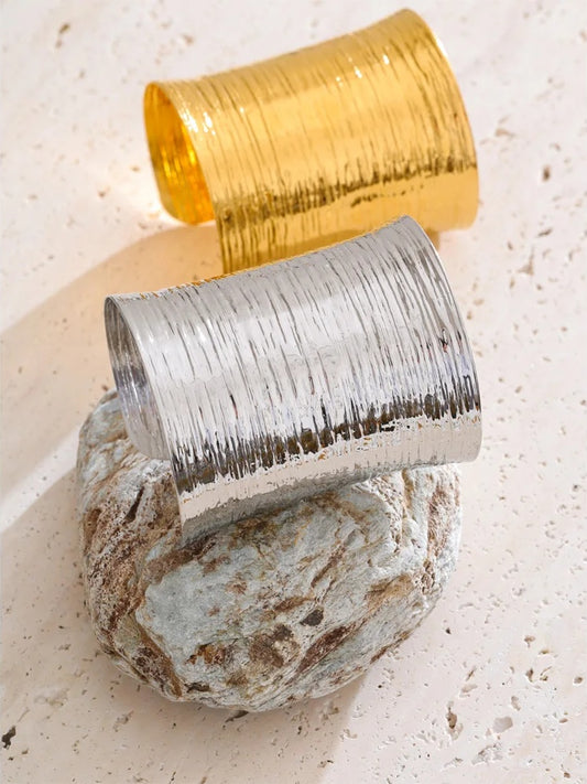Big wide waterproof texture metal statement bracelet - product image