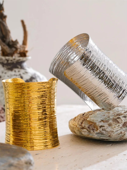 Big wide waterproof texture metal statement bracelet - product image