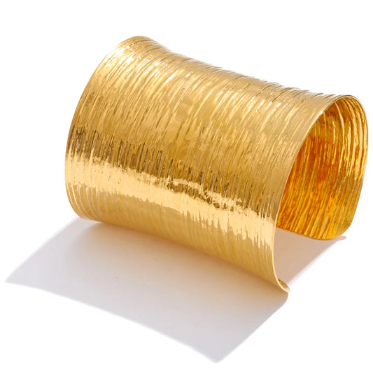 Big wide waterproof texture metal statement bracelet - product image