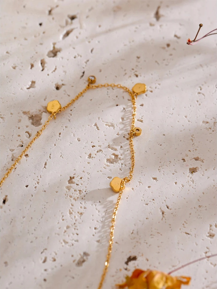 Black enamel flower zirconia chain necklace - product image