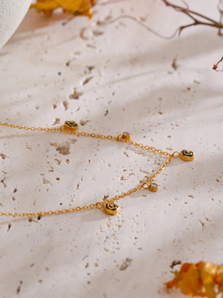Black enamel flower zirconia chain necklace - product image