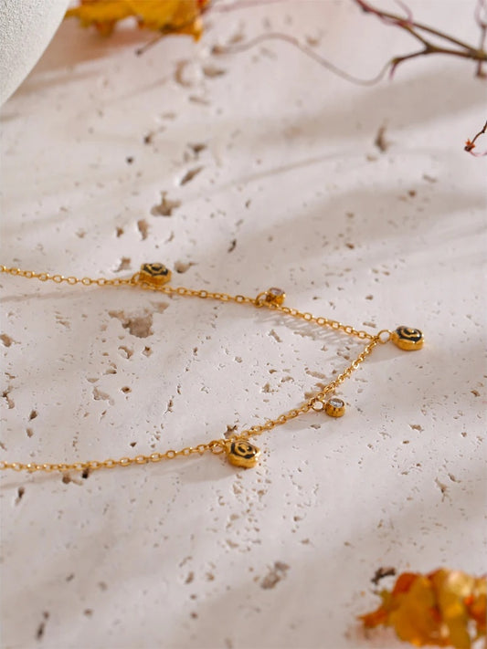 Black enamel flower zirconia chain necklace - product image