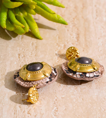 Black enamel snake pattern round drop earrings - product image