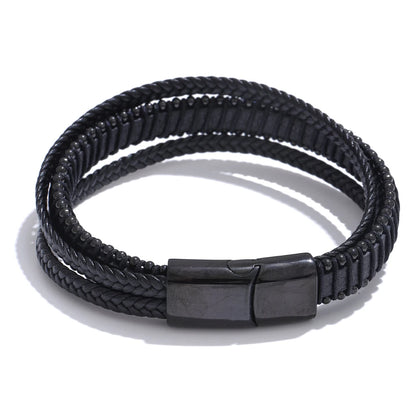 Black fiber leather braided men bracelet - product image