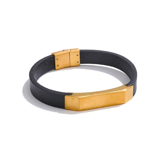 Black pu leather stainless steel bracelet - product image