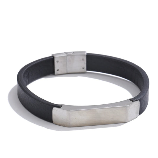 Black pu leather stainless steel bracelet - product image