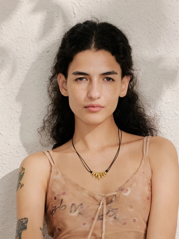 Black pu leather statement drop necklace - product image