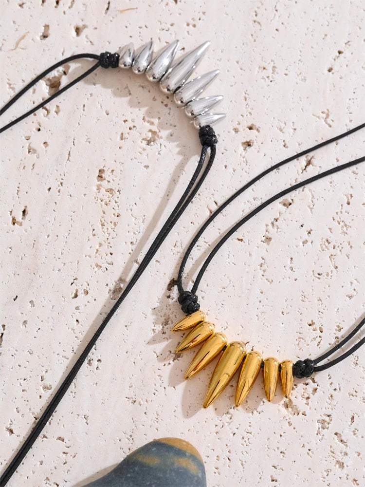 Black pu leather statement drop necklace - product image