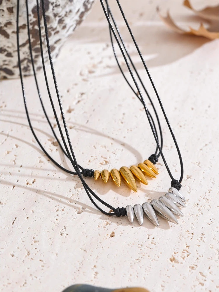 Black pu leather statement drop necklace - product image