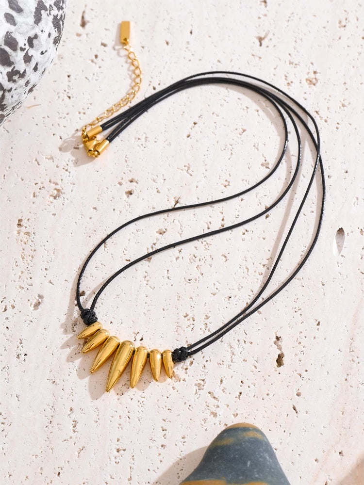 Black pu leather statement drop necklace - product image