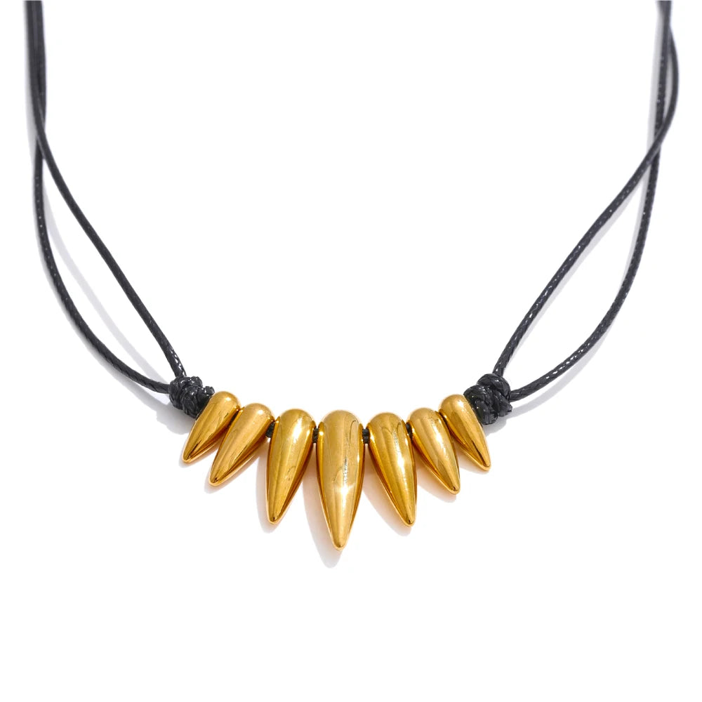 Black pu leather statement drop necklace - product image