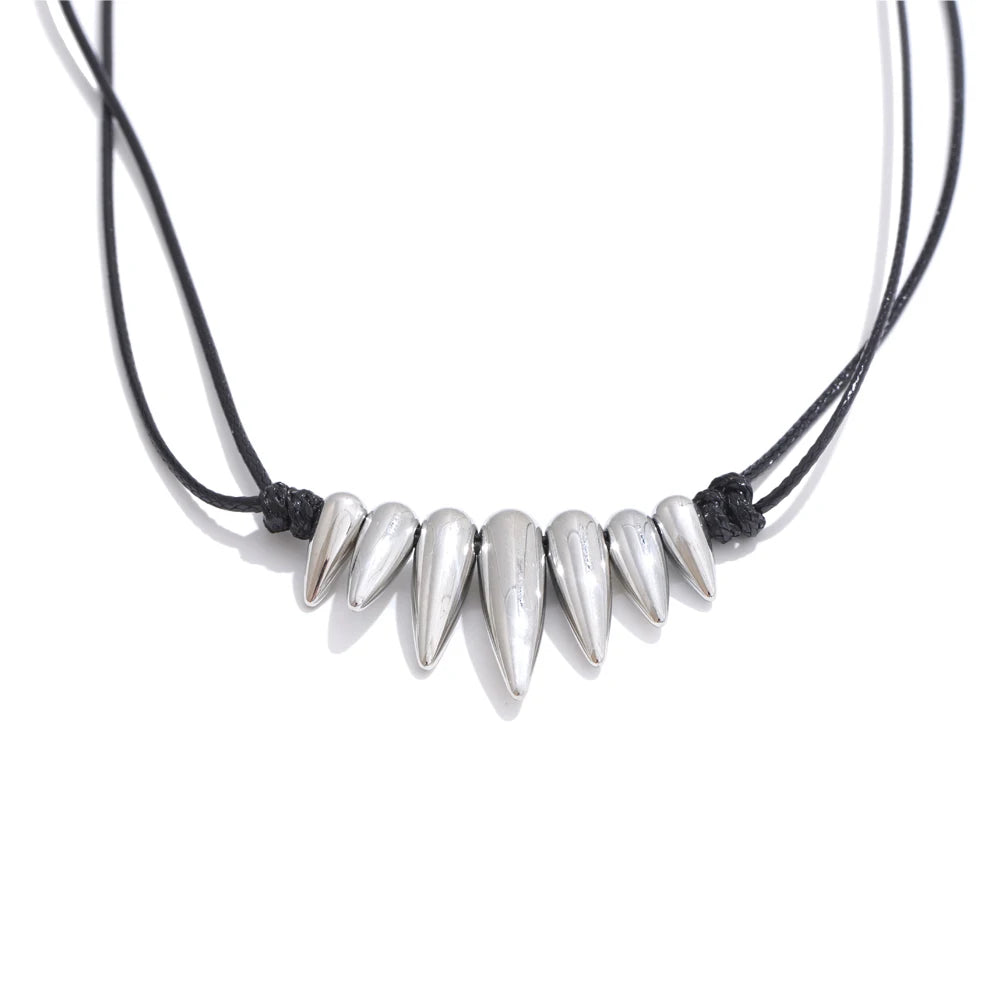 Black pu leather statement drop necklace - product image