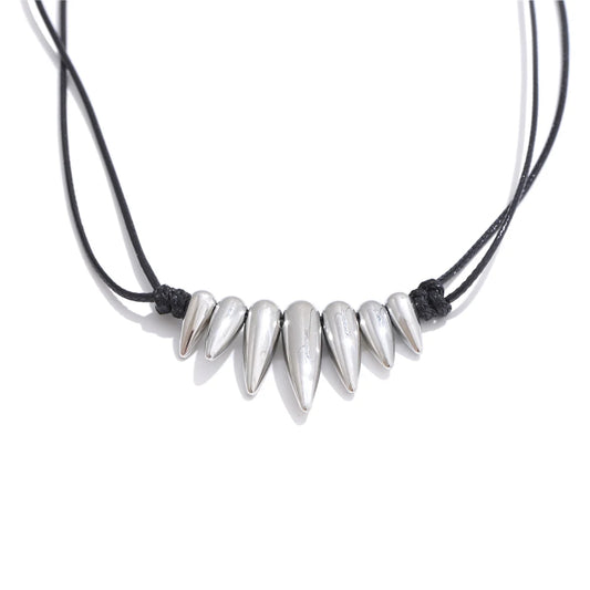 Black pu leather statement drop necklace - product image
