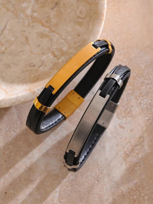 Black pu leather waterproof men's bracelet - product image