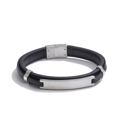 Black pu leather waterproof men's bracelet - product image