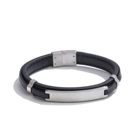 Black pu leather waterproof men's bracelet - product image