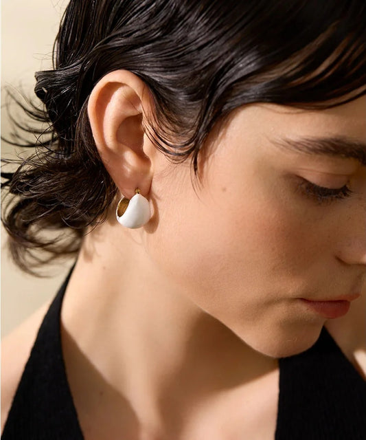 Black white green enamel chunky hoop earrings - product image