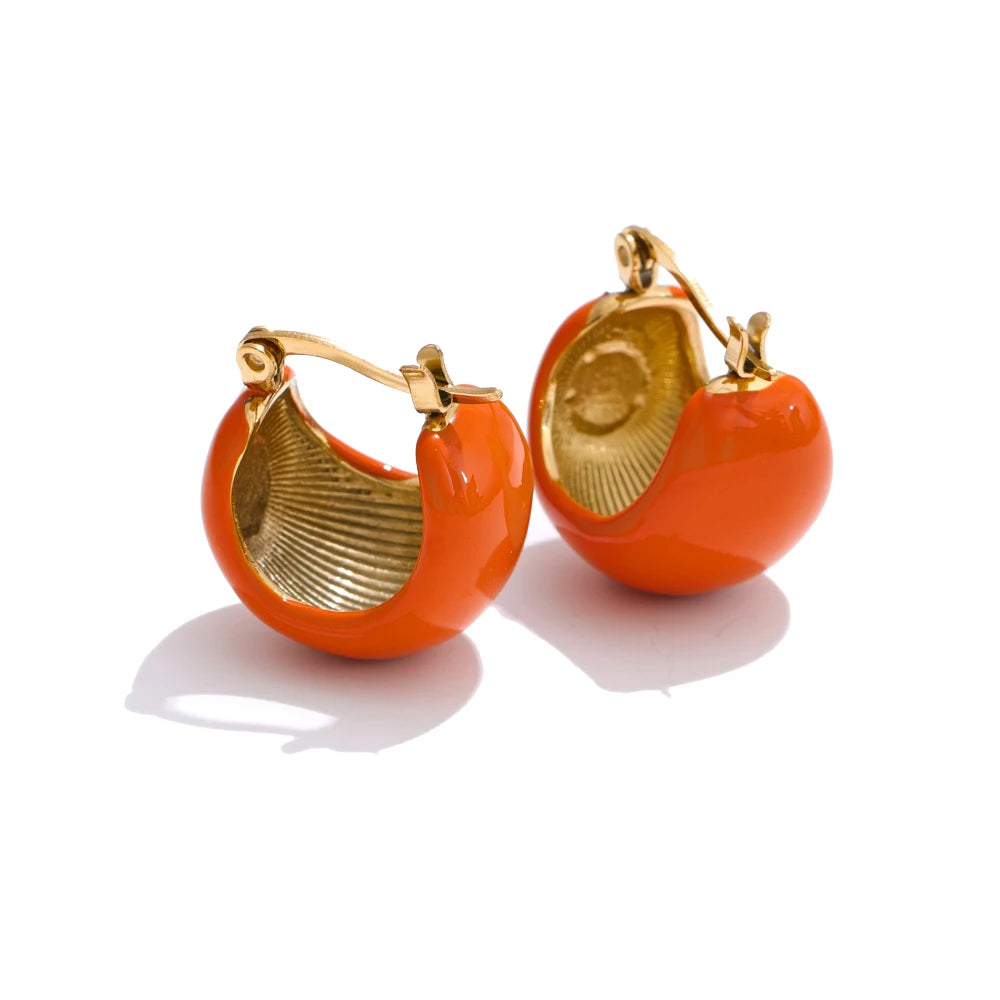 Black white green enamel chunky hoop earrings - product image