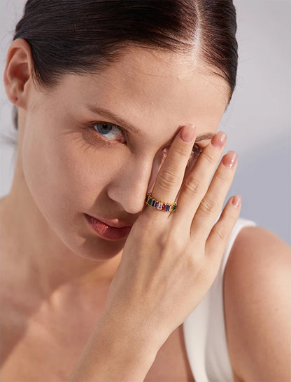 Bling colorful cubic zirconia textured ring - product image