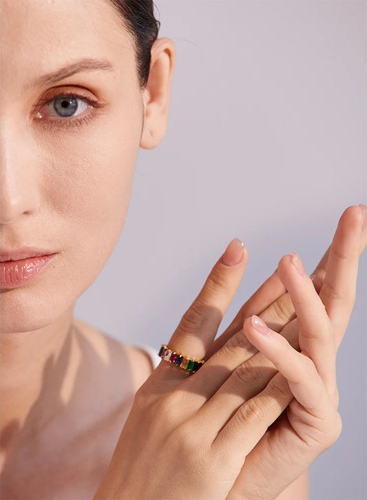Bling colorful cubic zirconia textured ring - product image