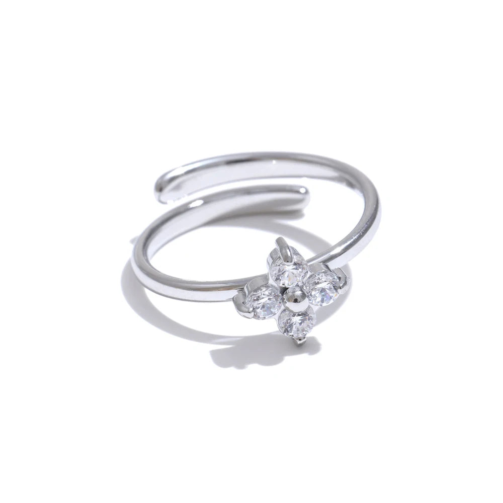 Bling cubic zirconia flower adjustable ring - product image
