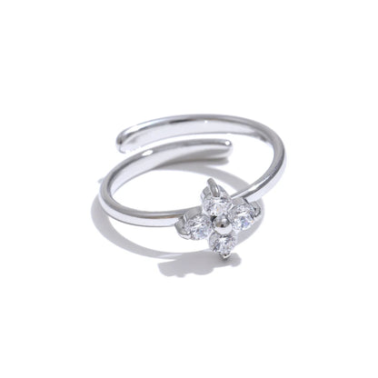 Bling cubic zirconia flower adjustable ring - product image